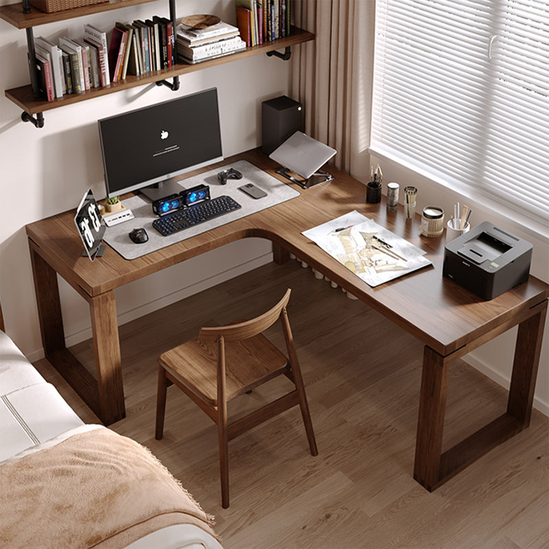 Solid wood walnut-colored L-shaped corner desk, 29.53"H*62.99"W*47.24"D, Left