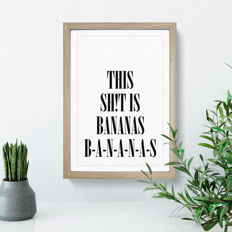 Bananas - Picture Frame Typography, Oak, 65cm H x 48cm W x 2cm D