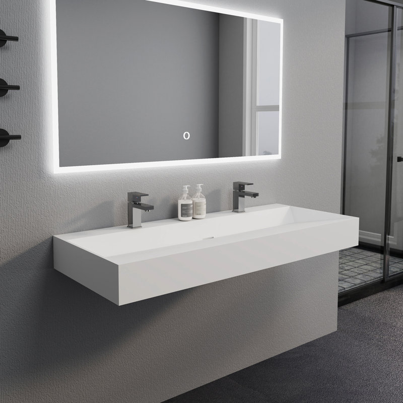 48'' Rectangular Stone Resin Bathroom Sink Wall-Mounted Sink