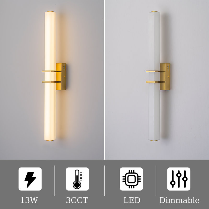 Dimmable Modern Linear Integrated LED Wall Sconce, Brass