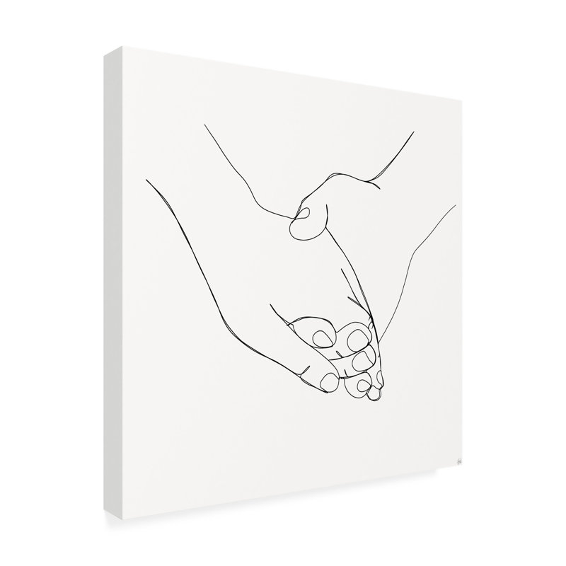 Art sur toile, ligne et pinceau tenant par la main 4, H 14 po x l 14 po x P 2 po