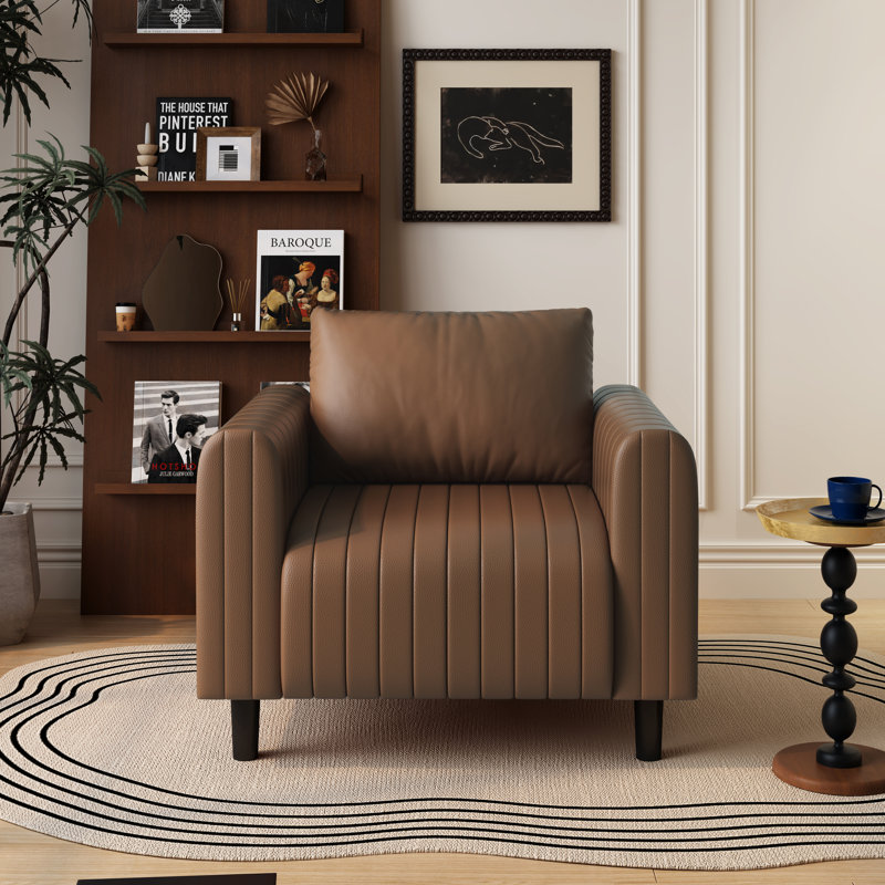 Delana 37.8" Wide Faux Leather Armchair, Brown