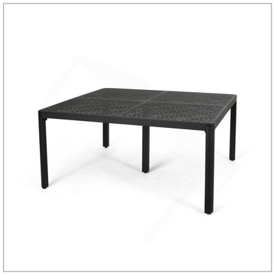 Table de salle à manger d'extérieur moderne en aluminium avec accents tissés, noir mat antique
