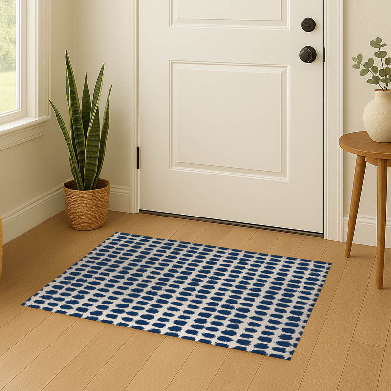 Spotted Ultra-thin Indoor Doormat, 48" W x 72" L, Navy