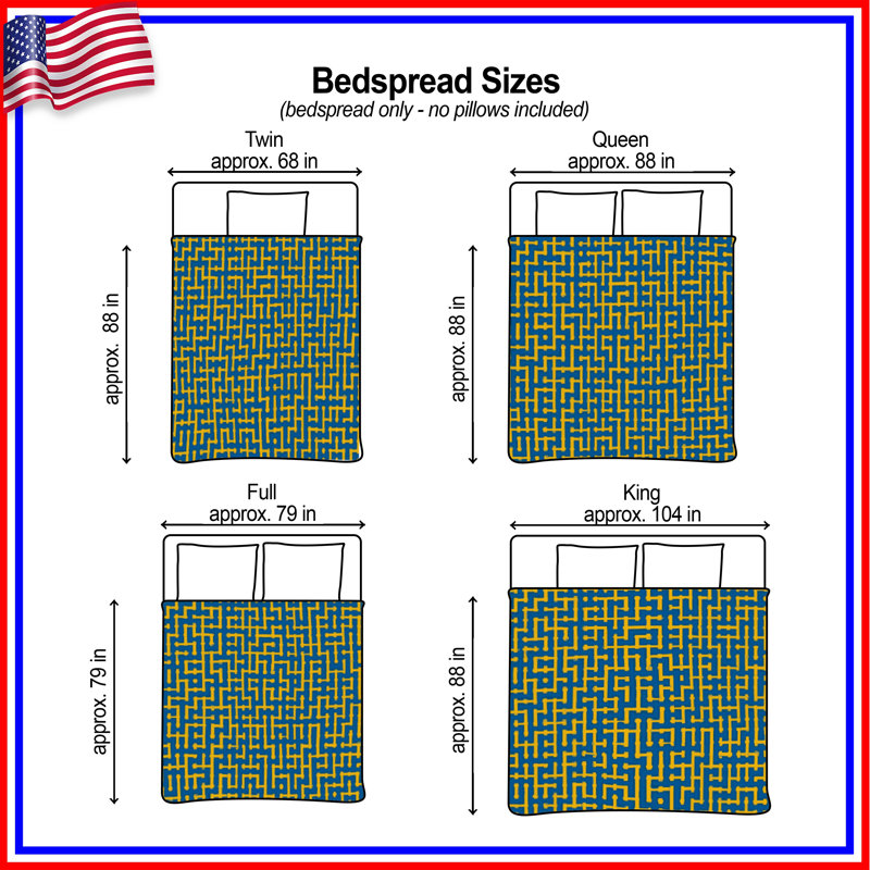 Blue Yellow Maze Quilted Bedspread All Sizes, Queen