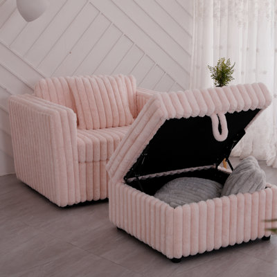 Modulaire rose de 44,9 po Ansari - Confortable et élégant pour une maison charmante. Rembourrage en mousse à structure en métal. Coussins lavables amovibles. Rangement à relevage hydraulique. Style contemporain. 2 pièces décoratives.