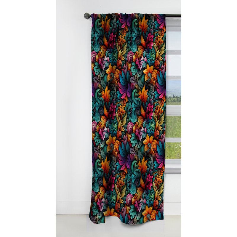 Vibrant Mandala Motif Boho - Rideau floral - Rideau occultant floral - 1 panneaux, L 52 po x L 108 po