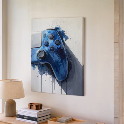 Canvas Blue Gamer Pulse Watercolor Video Game Controller What If Joy Wall Art Ready To Hang Gallery Wrapped Home Decor Premium Quality
