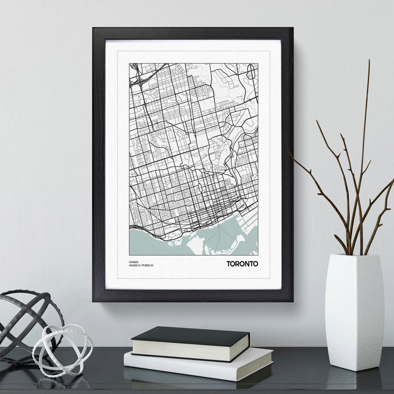 Map Toronto Canada - Picture Frame Graphic Art, 48cm H x 36cm W x 2cm D, Black