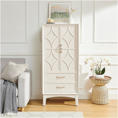 53.5" Tall Kitchen Pantry Storage Cabinet, Mid Century Modern Sideboard Buffet Cabinet, Retro Storage Cabinet With Doors And Drawers For Entryway Hallway Living Room Kitchen Garage, Antique White