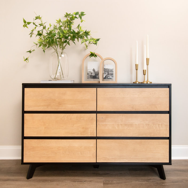 Brubaker Solid Wood 52'' W 6 - Drawer Dresser, Black/Blonde