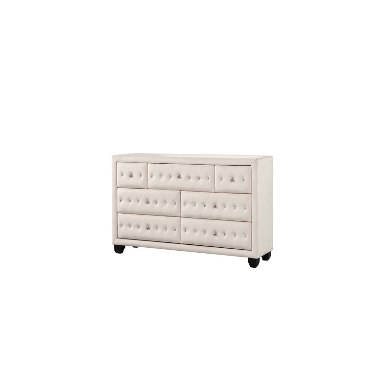 Commode rembourrée en velours 7 tiroirs Sophia