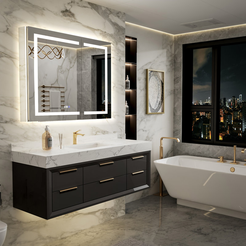 Recessed/Surface Mount LED Medicine Cabinet with Mirror And GFCI Power-Off, 42"