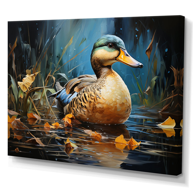 Canard bleu baroque élégance III - Art mural animaux de canard, H 34 po x l 44 po x P 1,5 po, Toile tendue