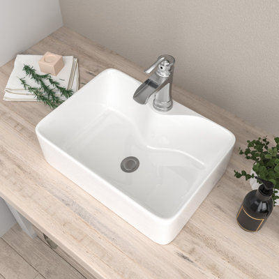 19"L X15"W Ceramic Rectangle Bathroom Sink Vessel Sink Art Basin with Faucet Hole
