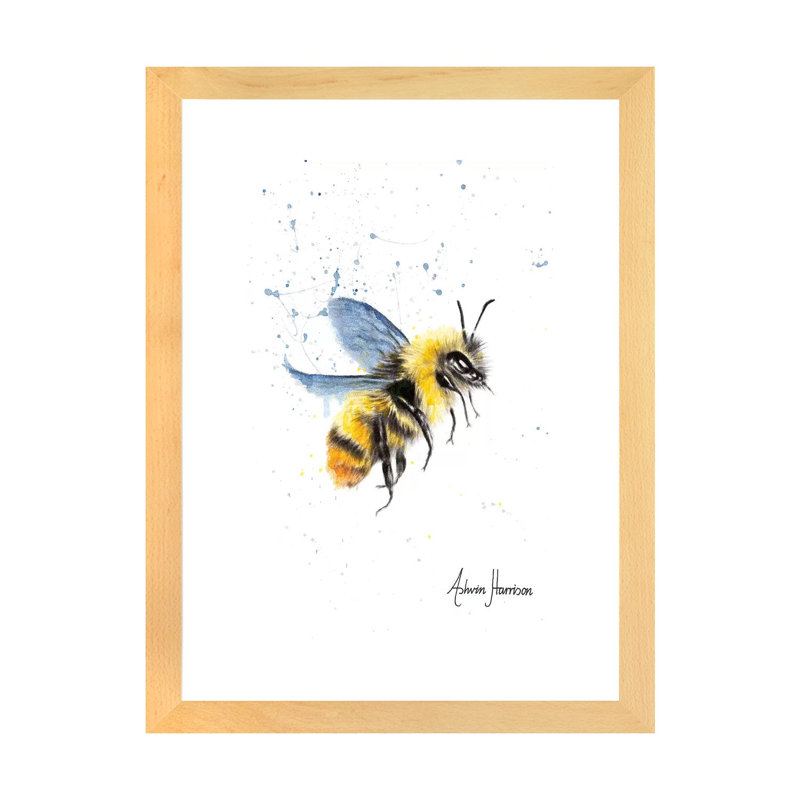 «Sun Bee» par Ashvin Harrison - impression, Blanc, H 32 po x l 24 po x P 1 po, Toile avec cadre en bois beige