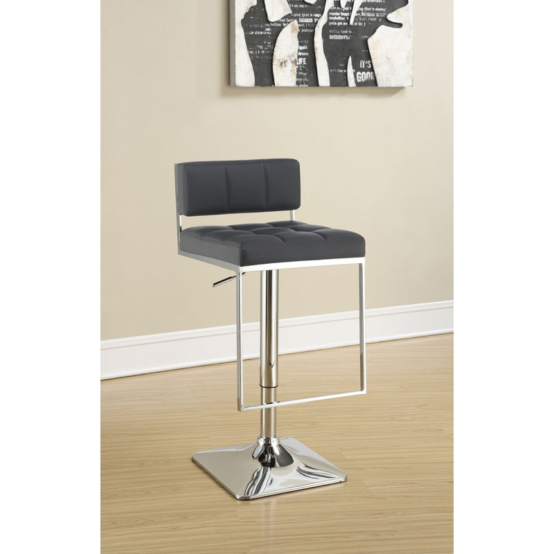 Kinnear Swivel Upholstered Adjustable Height Bar Stool with Metal Frame, Gray