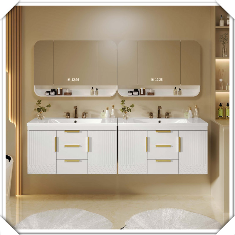 Wall Mounted Solid Wood Floating Vanity With Drawers Bathroom Storage, White