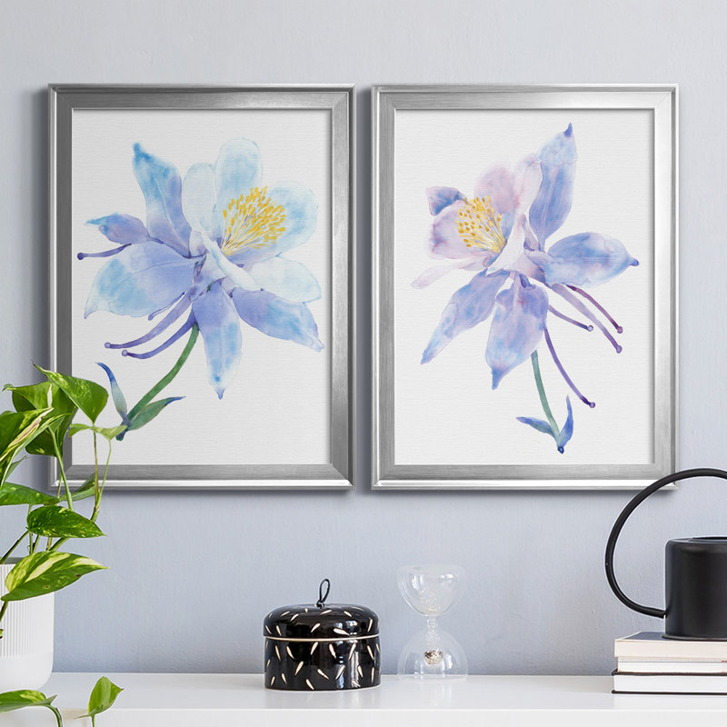 «Columbine Bloom I», ensemble de 2 peintures sur toile encadrées, H 24,5 po x l 18,5 po x P 1 po, Argent