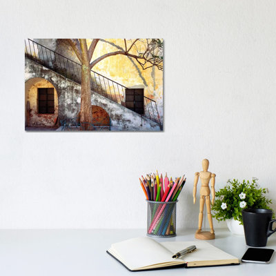 Mexico, Queretaro. Tree And Weathered Stairway. by Jaynes Gallery - Wrapped Canvas Print
