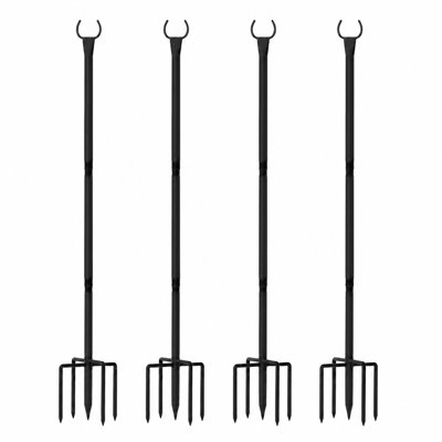 Paquet de 4 poteaux de lumières de 10 pi pour guirlandes lumineuses d'extérieur, supports de lumière en fer robustes avec base au sol à 5 broches, poteaux de jardin imperméables et résistants à la rouille pour le mariage, la fête et les fêtes, noir