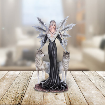 9.5"H Black Fairy with Wolves Figurine