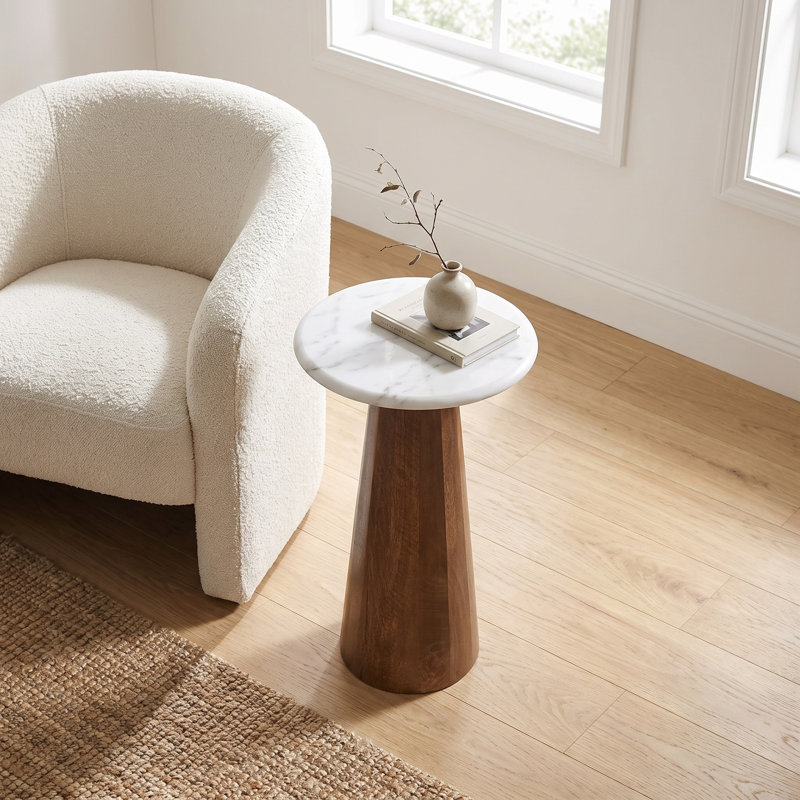 Marble Wood Tapered Cylinder Drink Table