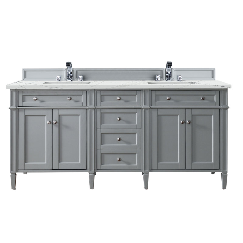 Brittany 72" Double Vanity W/FreePower Wireless Charger, Urban Gray, Ethereal Noctis