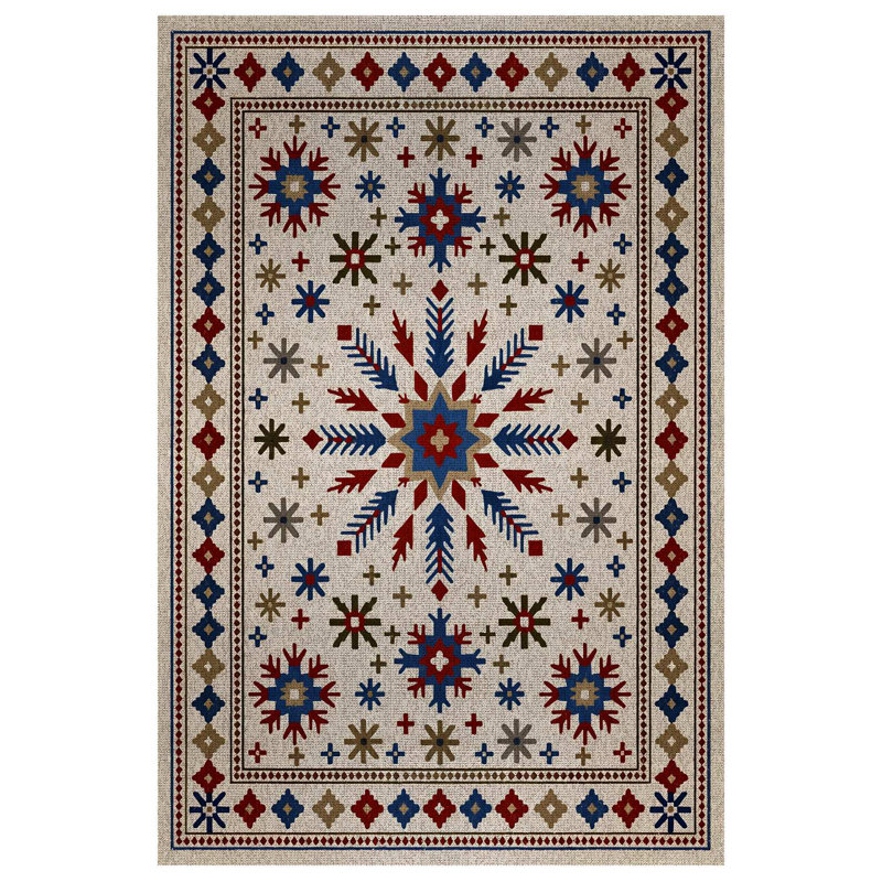 Isabel Collection Digital Print Cotton-Polyester Colorful Floral Rug, Square 4'