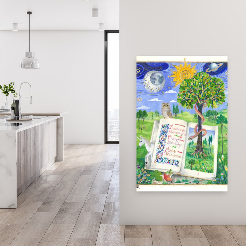 Arbre de la connaissance, hibou mystique abstrait, paysage de serpent, nature, affiche murale, 48" H x 32" W