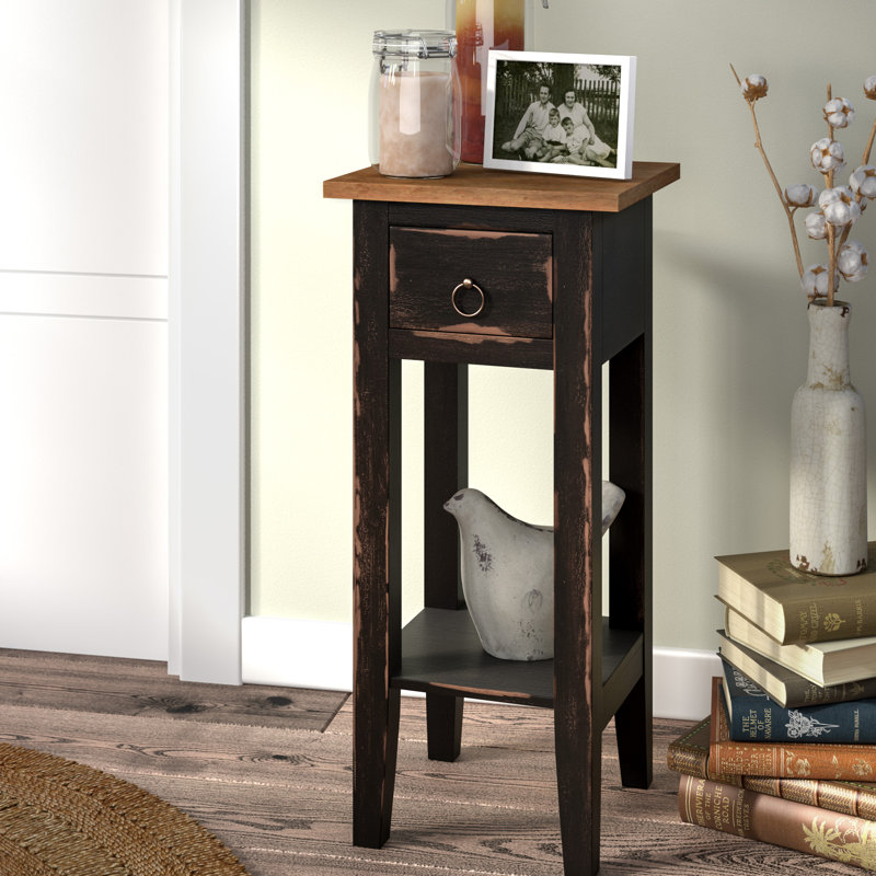 Aule Solid Wood End Table with Storage, Antique Black