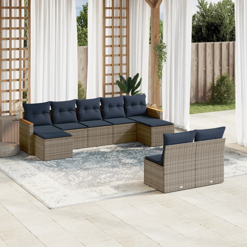 Ensemble de canapé de patio 10 pièces avec coussins en rotin de polyester noir