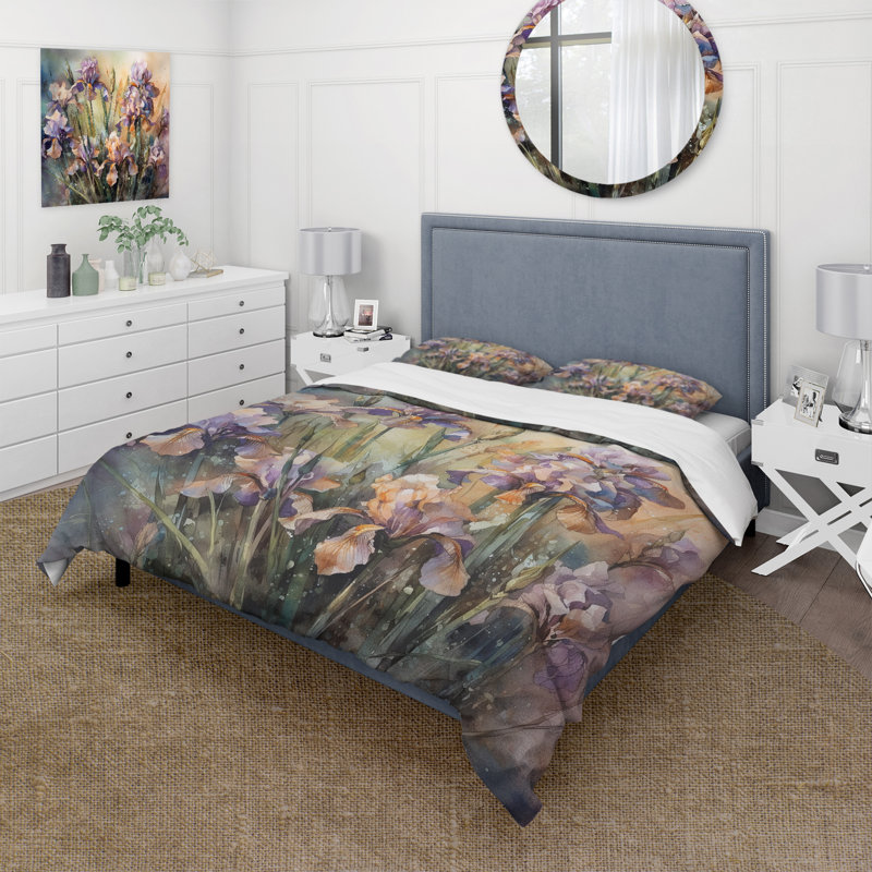 Ensemble de housse de couette en microfibre / polyester mauve / vert Wild Iri S II Bedding