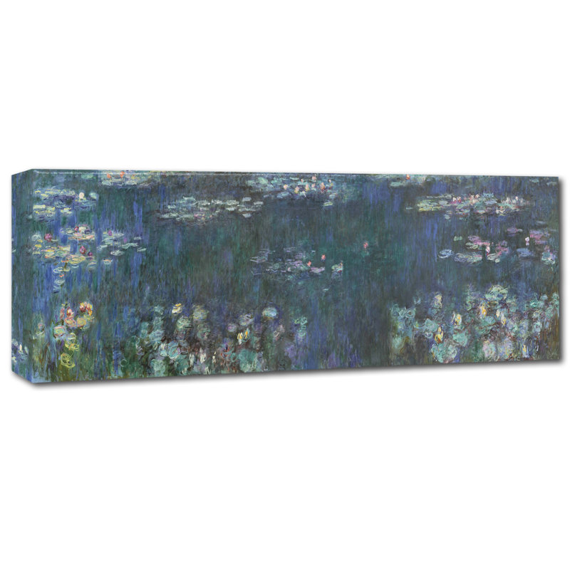 Reproduction d’art sur toile tendue « the Water Lillies Green Reflections » par Claude Monet, H 10 po x l 32 po
