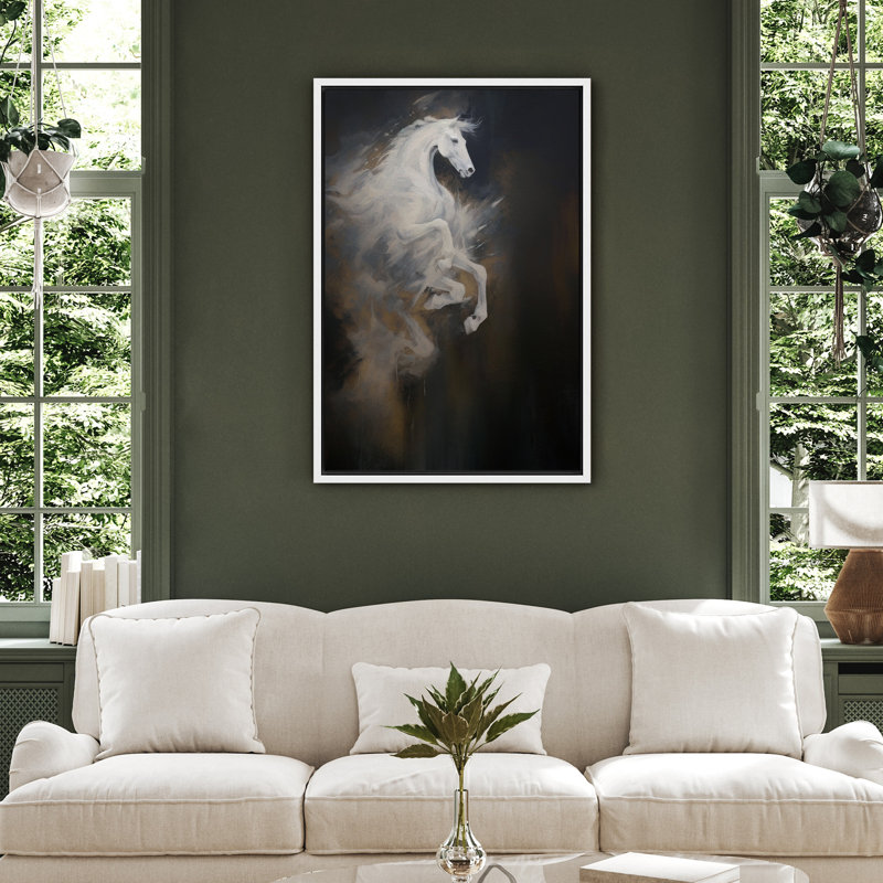 Impression sur toile majestueuse cheval blanc - Décor équestre dramatique pour chambre à coucher ou bureau, H 24 po x l 16 po