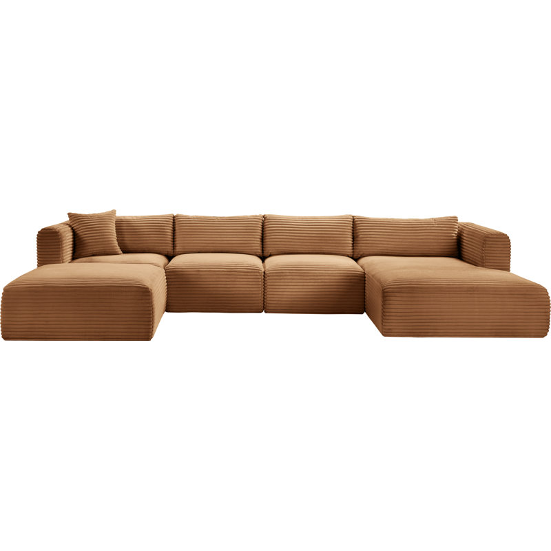 Canapé modulaire Carmean, Velours côtelé texturé, 2 sans accoudoirs, 1 méridienne, 1 d'angle et 1 r