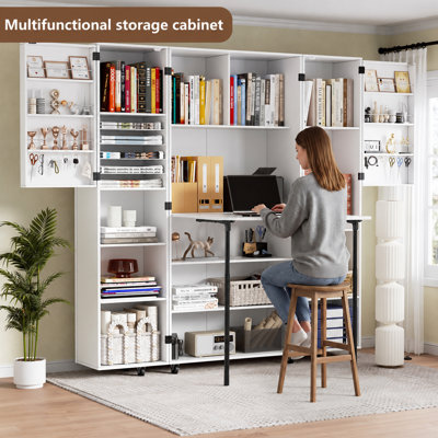 Folding Sewing Table With Storage, Craft Storage Cabinet And Multipurpose Sewing Machine Table