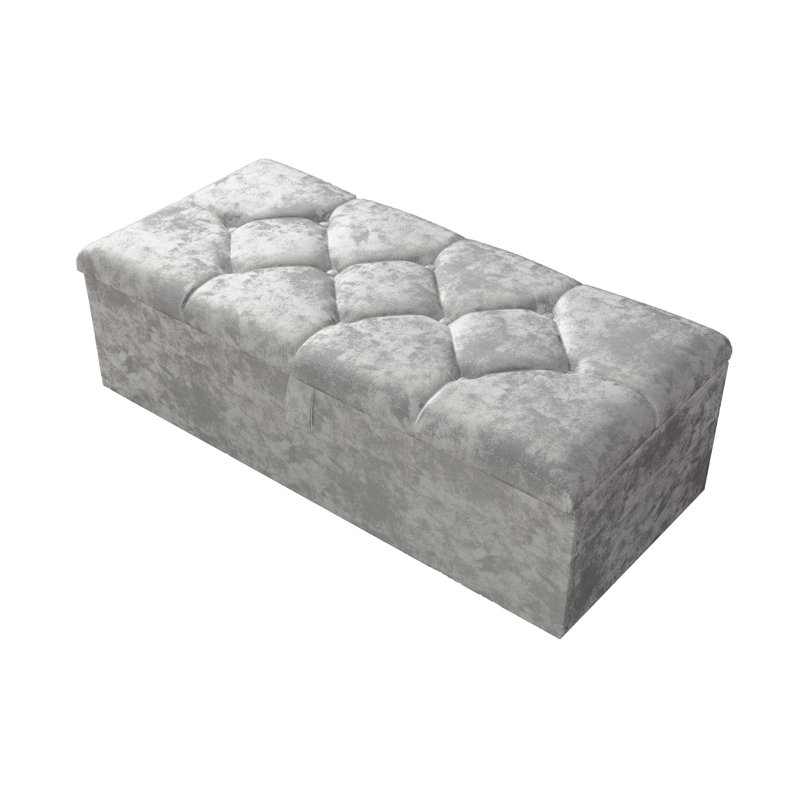 102 Wide Crushed Velvet Ottoman Storage Box with Hydrolic Arm, Silver