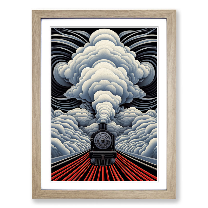 Steam Train Op - Single Picture Frame Print on Wood, Oak, 64cm H x 46cm W x 2cm D