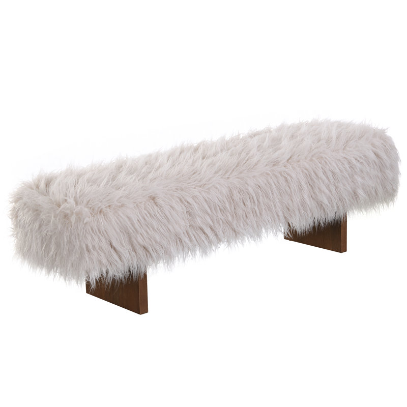 Soren Contemporary Glam Faux Wool Bench With Solid Wood Legs And Soft Upholstered Seat