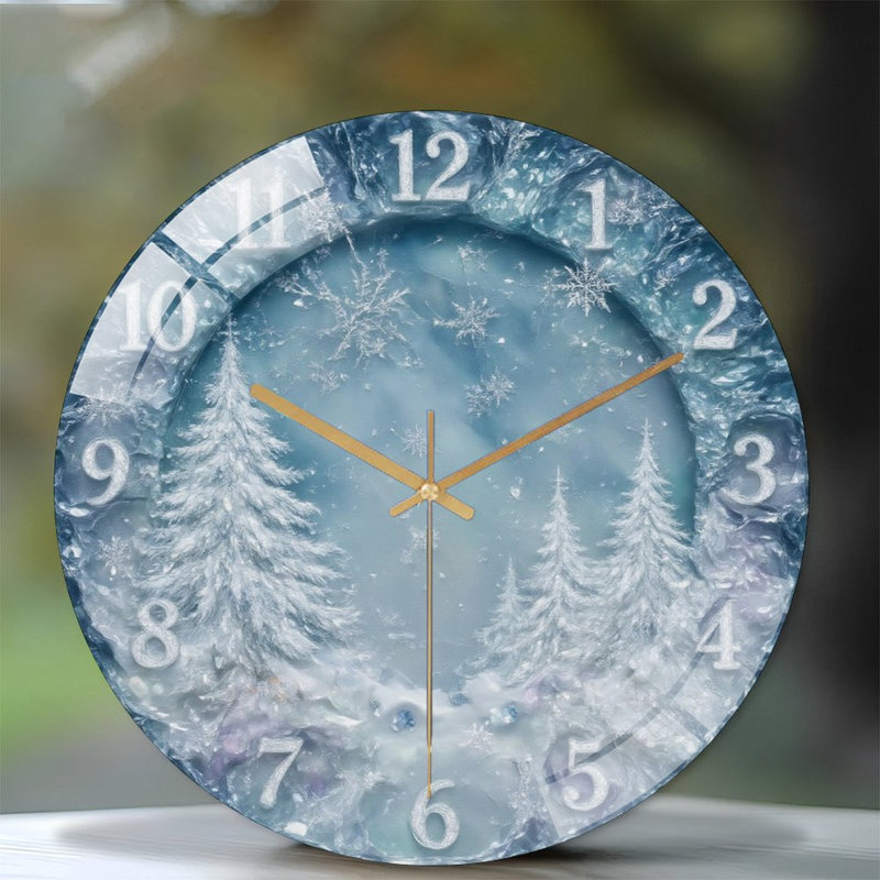 Winter-Wonderland-Clock-Face Art - 12'' Modern Glass Wall Clock