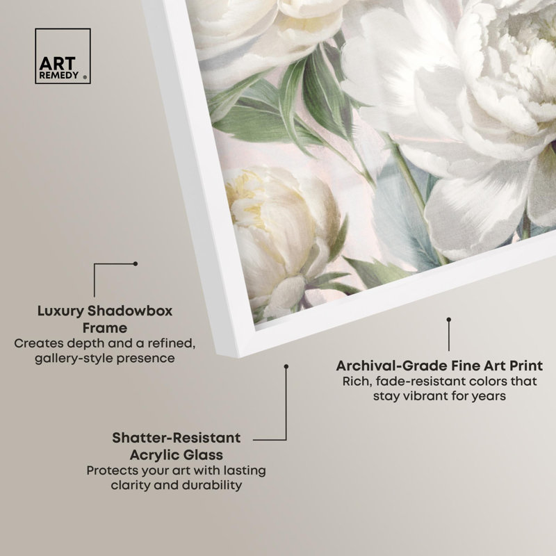 «Aimer les fleurs», art floral doré par Art Remedy, H 21 po x l 17 po, Blanc