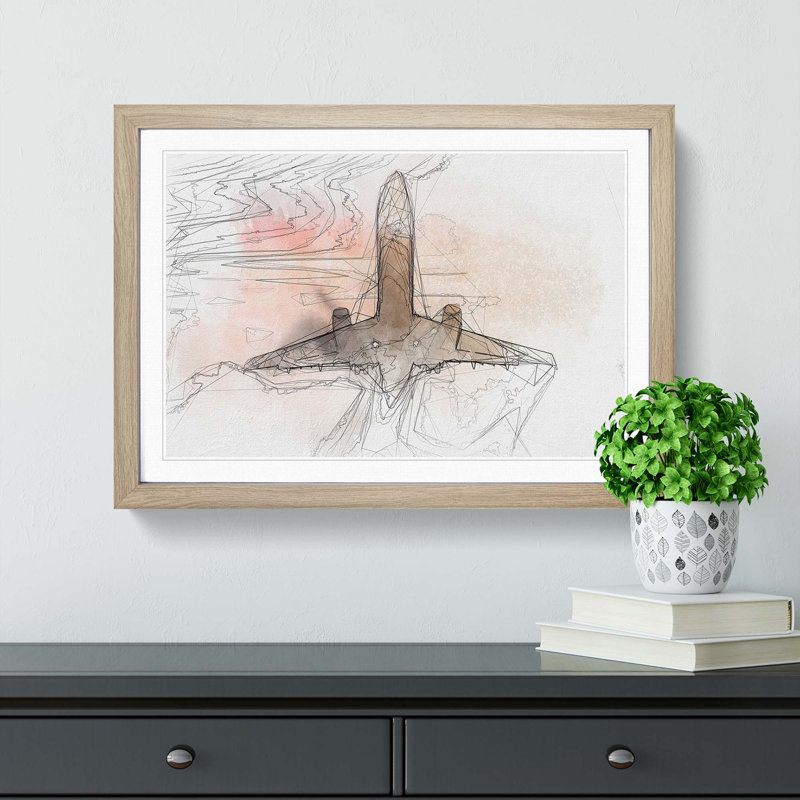 Airplane Lost in the Sky in Abstract - Picture Frame Graphic Art Print, 27cm H x 36cm W x 2cm D, Oak Framed