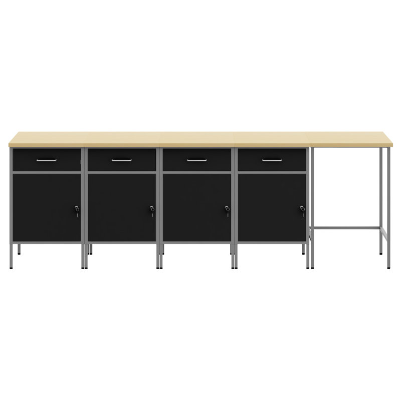 Set Of 5 Steel Large Height-Adjustable Workshop Cabinet, Black