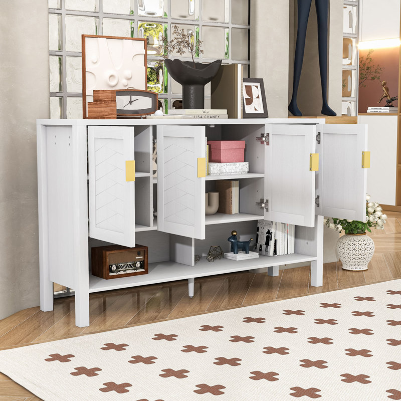 Buffet moderne avec tablettes réglables et rangement ouvert, Blanc