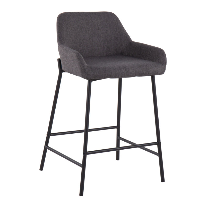 Tabouret de comptoir industriel à hauteur fixe en métal noir et tissu anthracite par - ensemble de 2, Gris anthracite