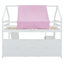 Lit mezzanine en bois pleine grandeur en forme de maison avec tente, blanc et rose-1452420880