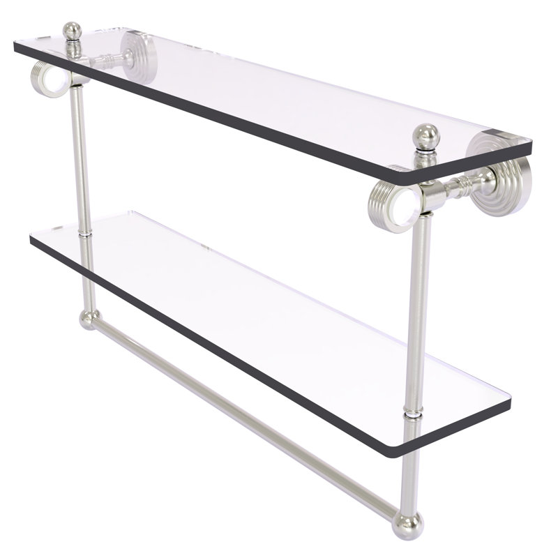 Jarrell 2 Piece Glass Tiered Shelf with Towel Bar, Satin Nickel, 13" H x 22" W x 5.12" D