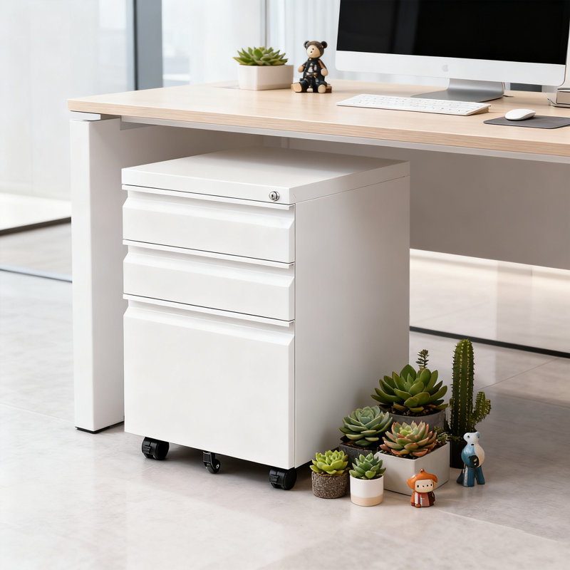 23.6'' H x 14.7'' W White 3-Drawer Mobile File Cabinet with Lock, Rolling Metal Filing Cabinet Fully Assembled on Casters, for Home Office and Under Desk, Holds Letter, Legal, and A4 Files