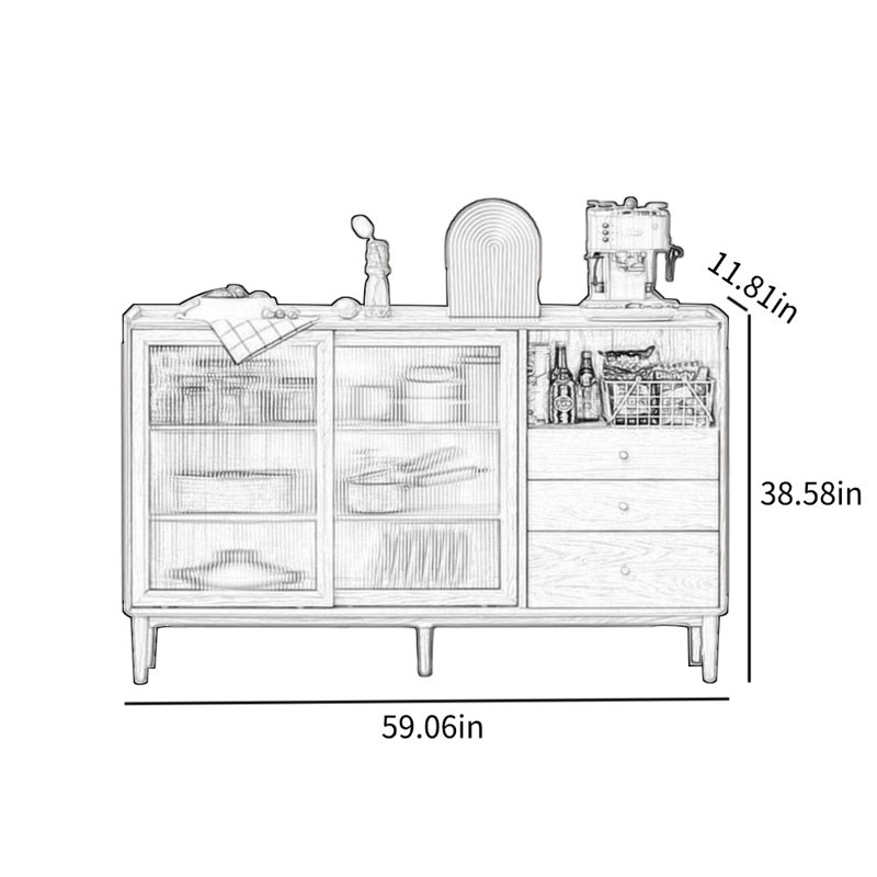 Nordic  Narrow Display Case, 38.58" H x 59.06" W x 11.81" D, Brown
